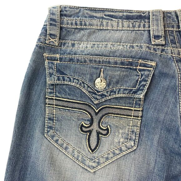 Rock Revival Jeans Mens Sz 36 John Straight Distressed Western Cowboy Denim READ - Picture 9 of 16